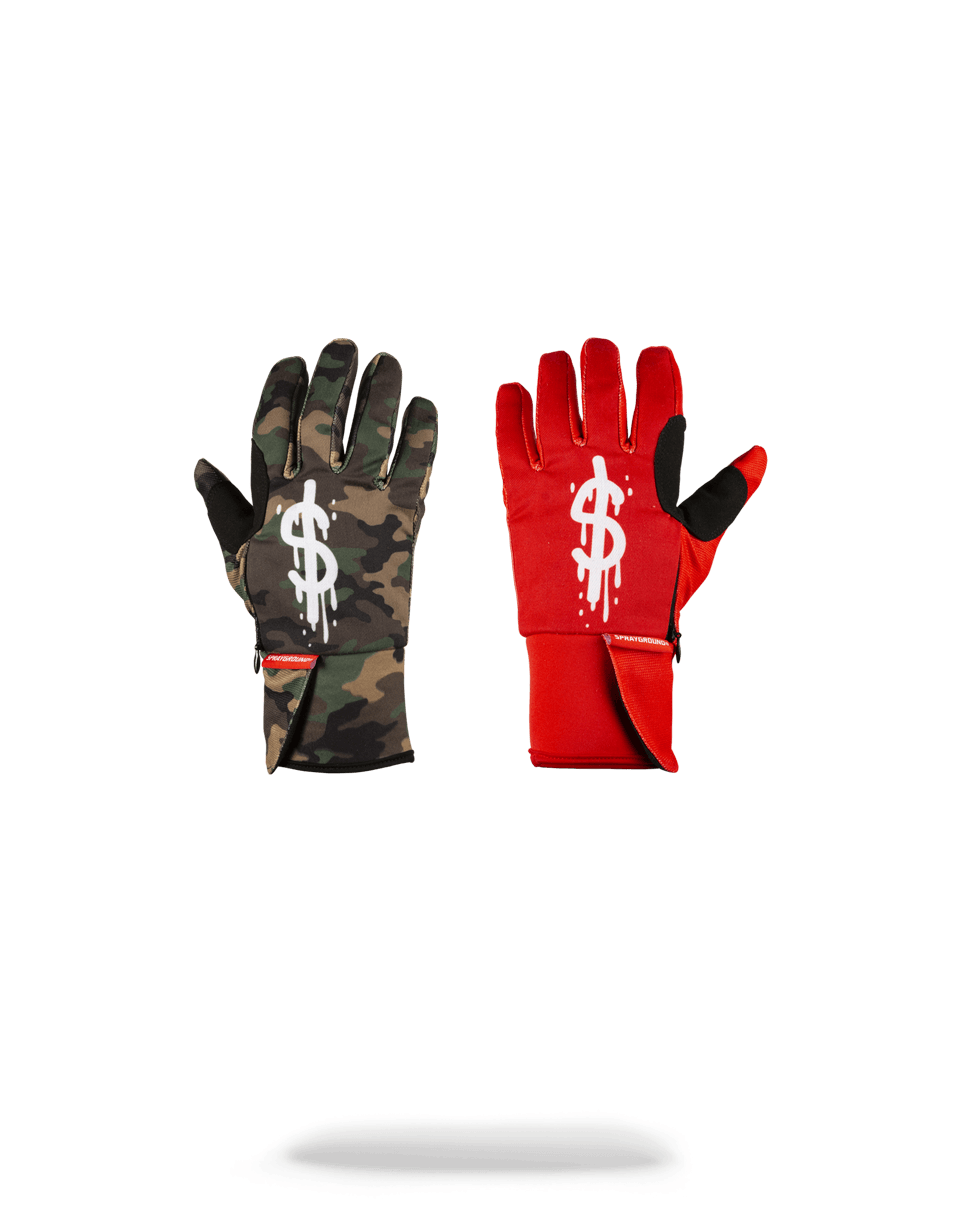 LEFT RED / RIGHT CAMO MONEY DRIPS GLOVES
